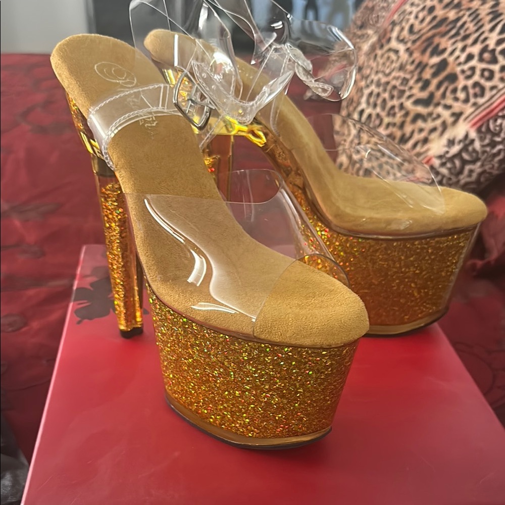 Glittering Gold Platform Heels